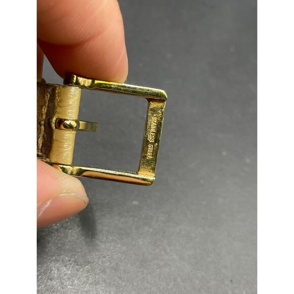 DKNY NY-4759 Mother of Pearl Dial Crystal Bezel Gold Tone Watch Leather Band